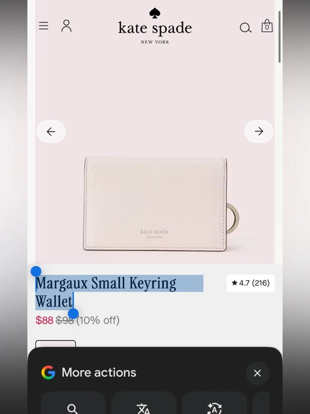 Kate Spade Margaux Small Keyring Wallet light gray